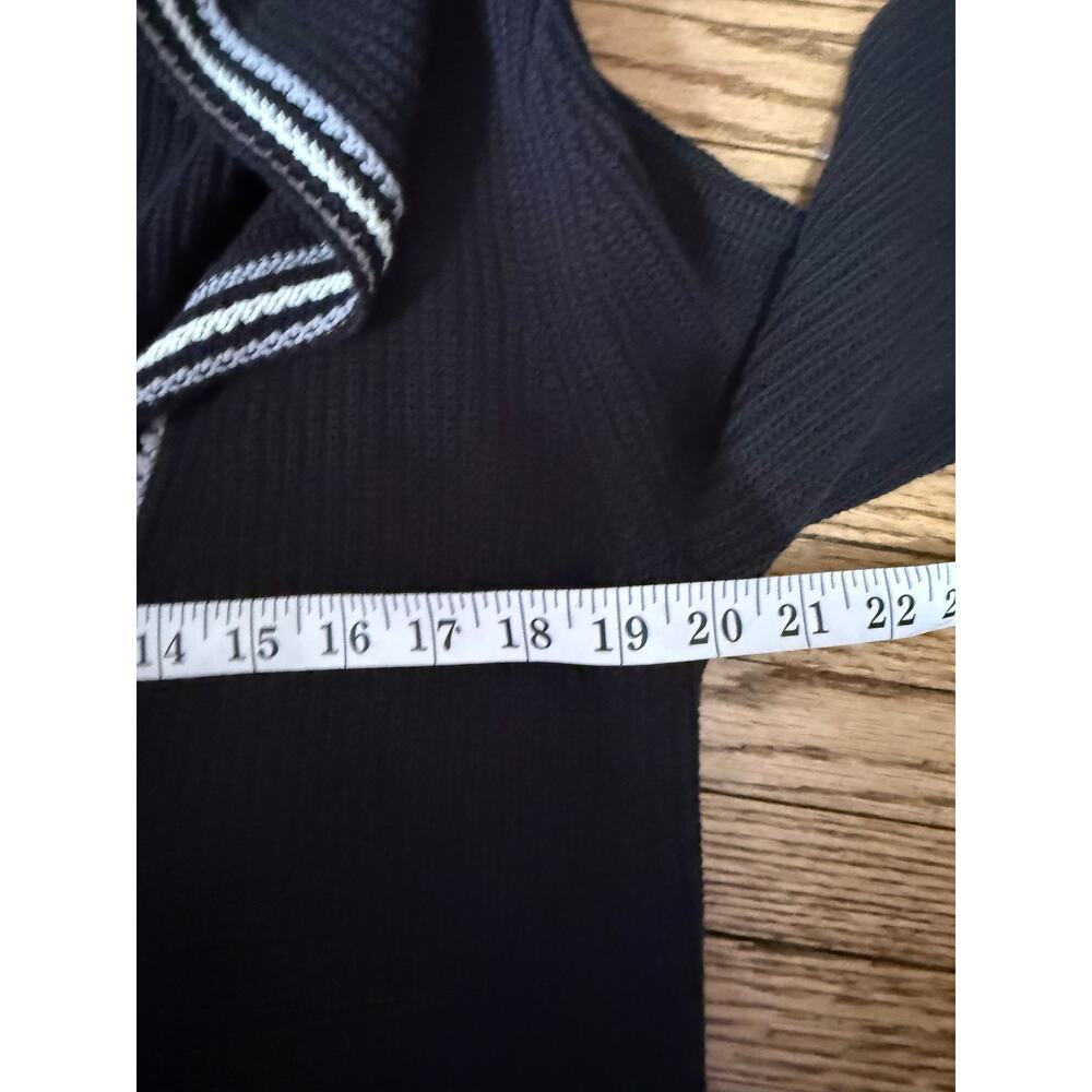 Talbots Womens M Black White Cotton Knit Cardigan Striped Trim Preppy Nautical - Picture 7 of 8